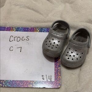 CROCS Kids' Silver Glitter Clogs with Heel Strap